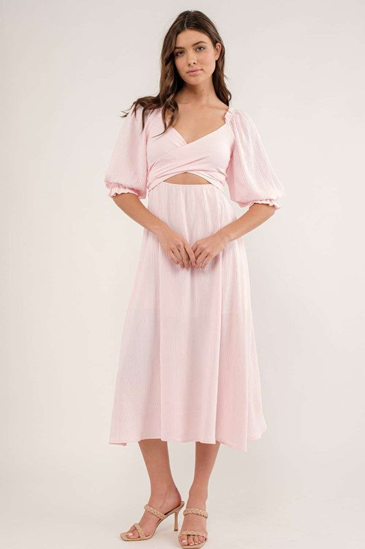 Soft Pink Wrap Top Midi Dress