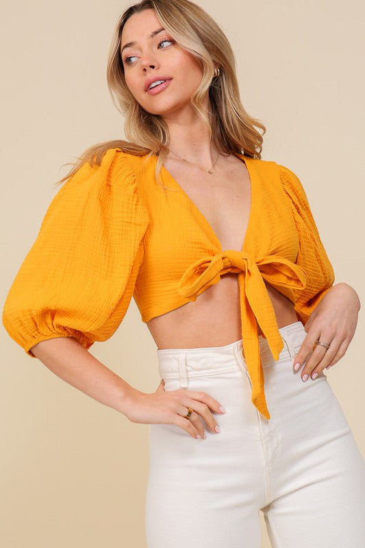 Bright Orange Tie Front Top