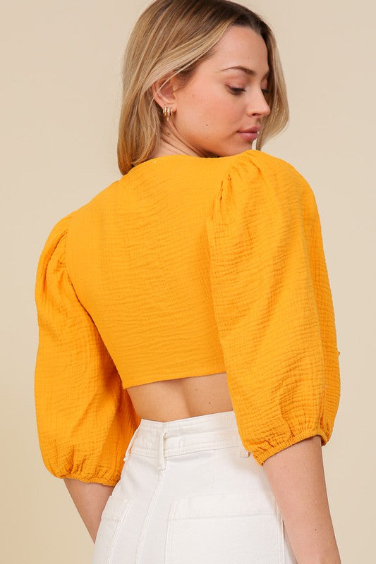 Bright Orange Tie Front Top