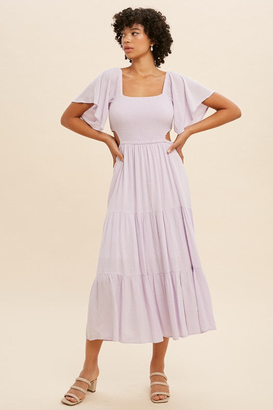 Lavender Flutter Midi Dress