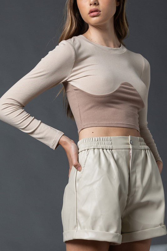 Ecru Cuffed Leather Short