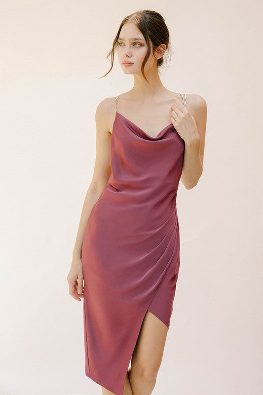 Plum Chain Asym Midi Dress