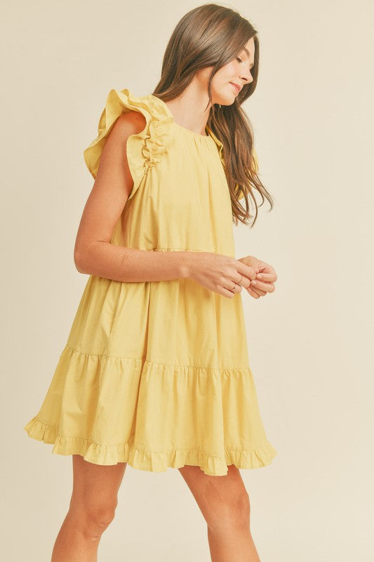 Pale Yellow Flutter Sleeve Mini Dres