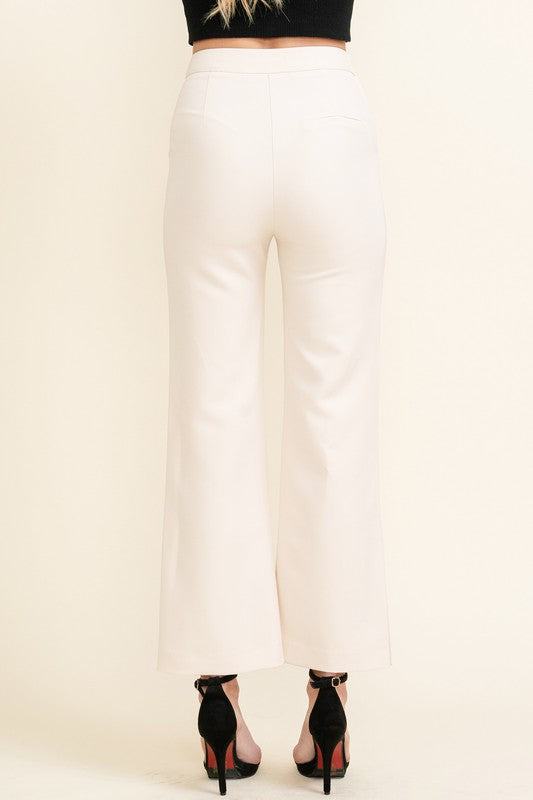 Ecru Crepe Ankle Slit Pants