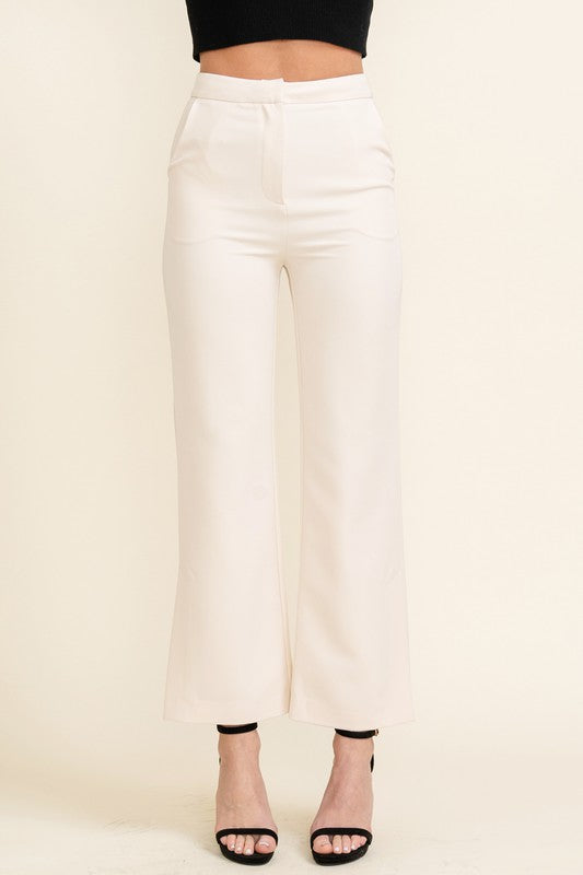 Ecru Crepe Ankle Slit Pants
