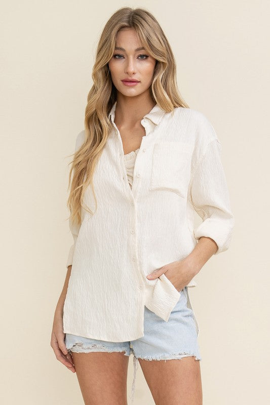 Ella Cream Textured Button Up