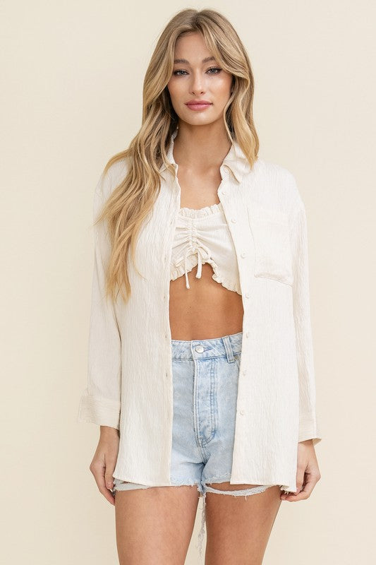 Ella Cream Textured Button Up