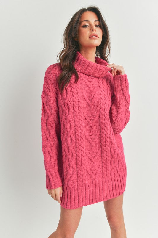 Fuchsia Cable Knit Sweater Dress