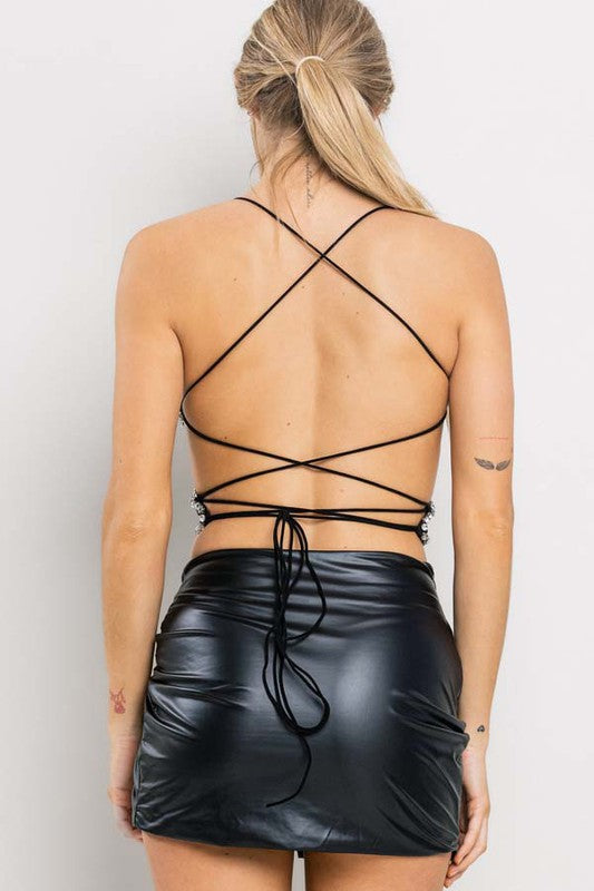 Rhinestone Butterfly Tie Top