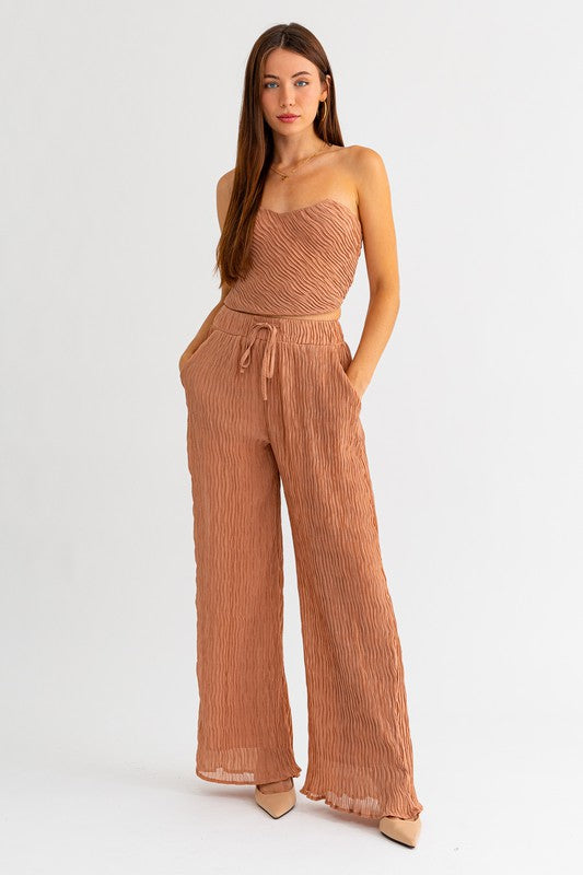 Dusty Salmon Crinkle Wide Leg Pants