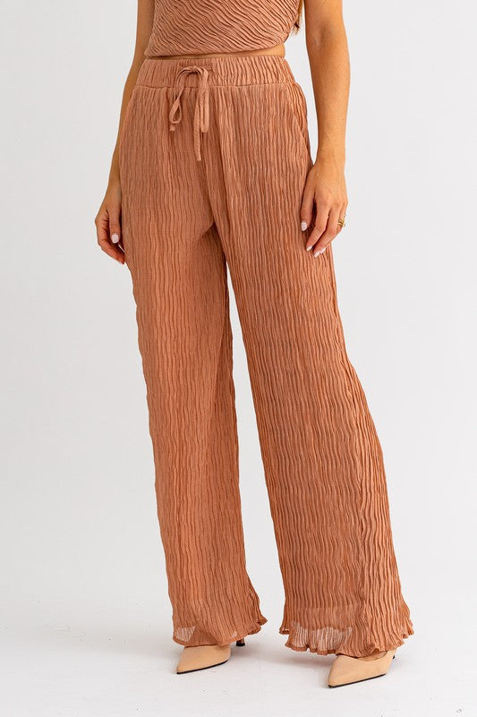 Dusty Salmon Crinkle Wide Leg Pants