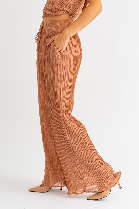 Dusty Salmon Crinkle Wide Leg Pants