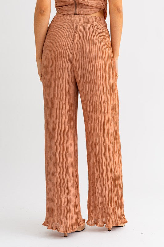 Dusty Salmon Crinkle Wide Leg Pants