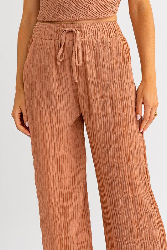 Dusty Salmon Crinkle Wide Leg Pants