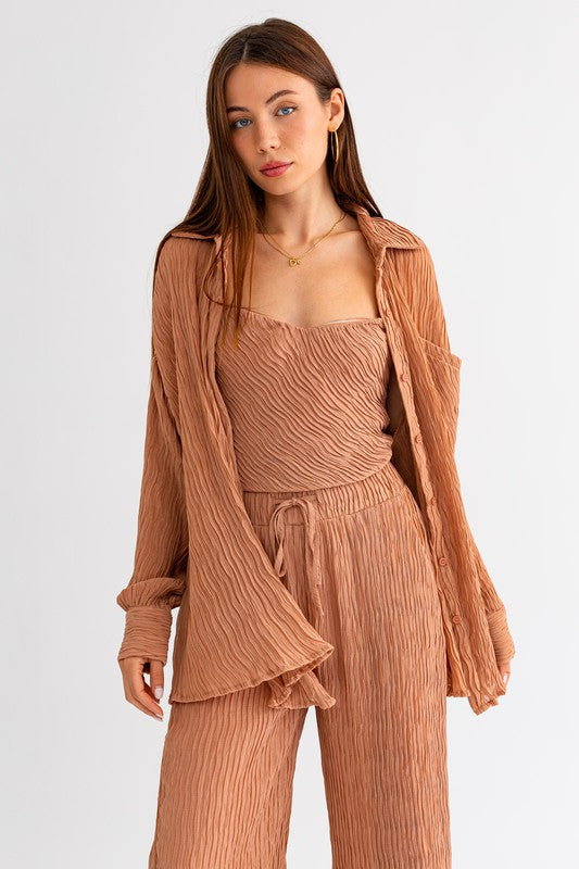 Dusty Salmon Crinkle Oversized Button Up