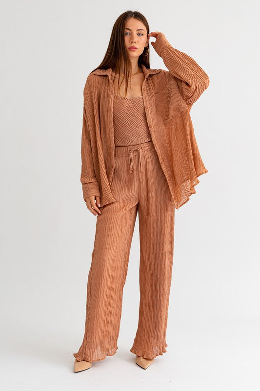 Dusty Salmon Crinkle Oversized Button Up
