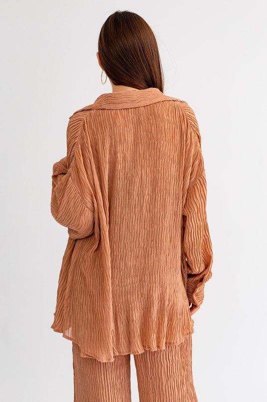 Dusty Salmon Crinkle Oversized Button Up
