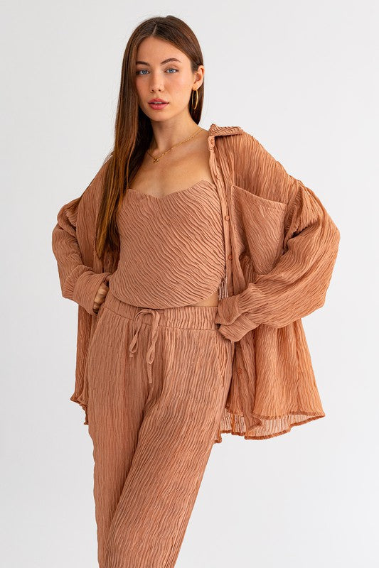 Dusty Salmon Crinkle Oversized Button Up