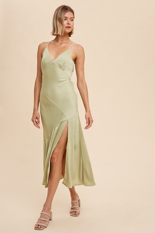 Kristy Sage Satin Midi Dress