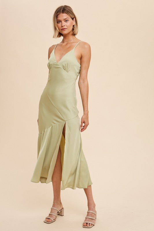 Kristy Sage Satin Midi Dress