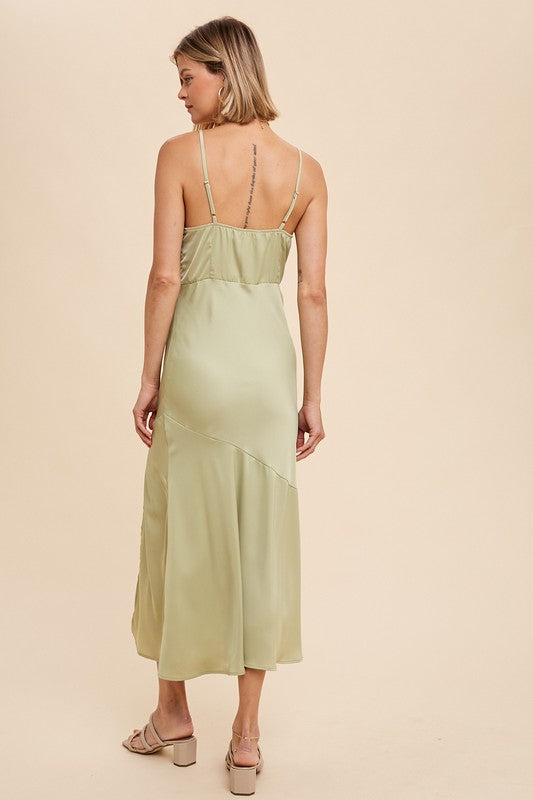 Kristy Sage Satin Midi Dress