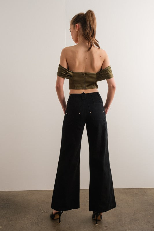 Olive Satin Off Shoulder Corset Top