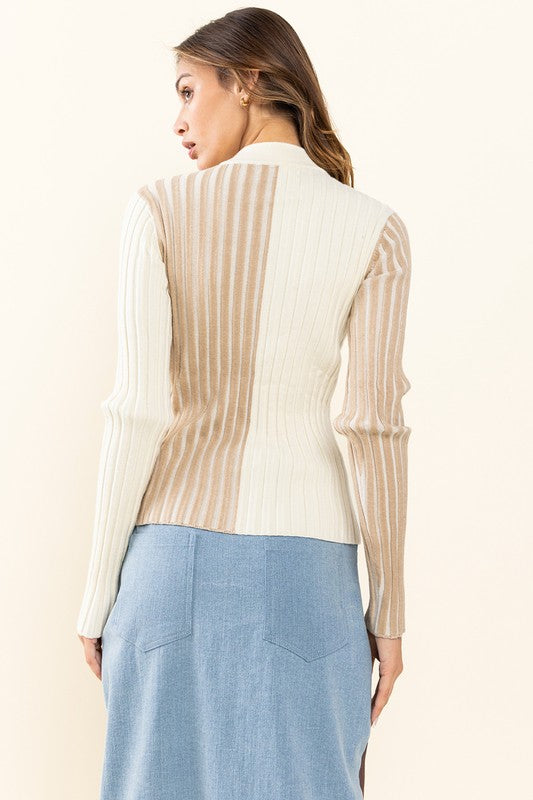 Two Tone Ribbed Sweater Top