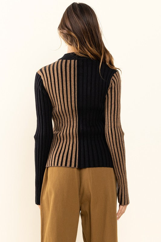 Two Tone Ribbed Sweater Top
