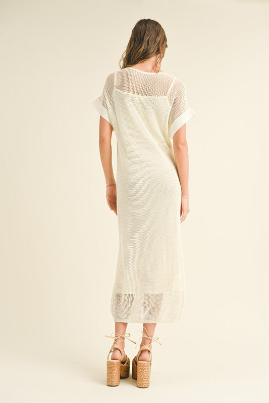 Off White Net Overlay Midi Dress
