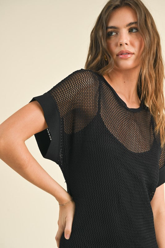 Black Net Overlay Midi Dress
