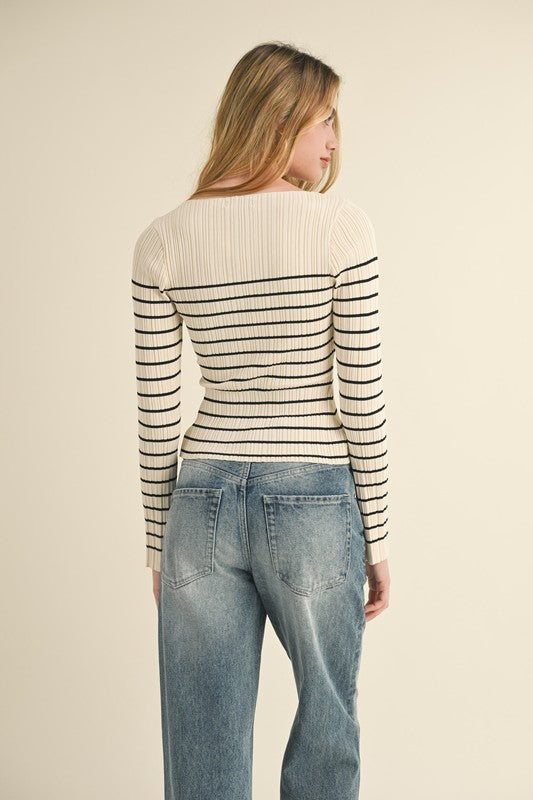 Kasey Cream/Black Ribbed LS Top