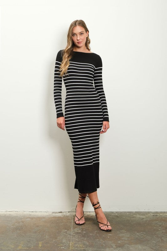Black/White Striped Demi Midi Dress