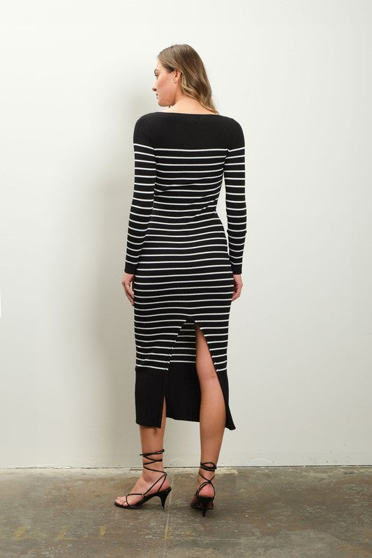 Black/White Striped Demi Midi Dress