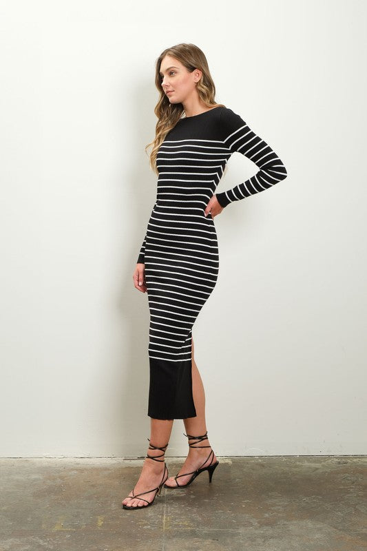 Black/White Striped Demi Midi Dress