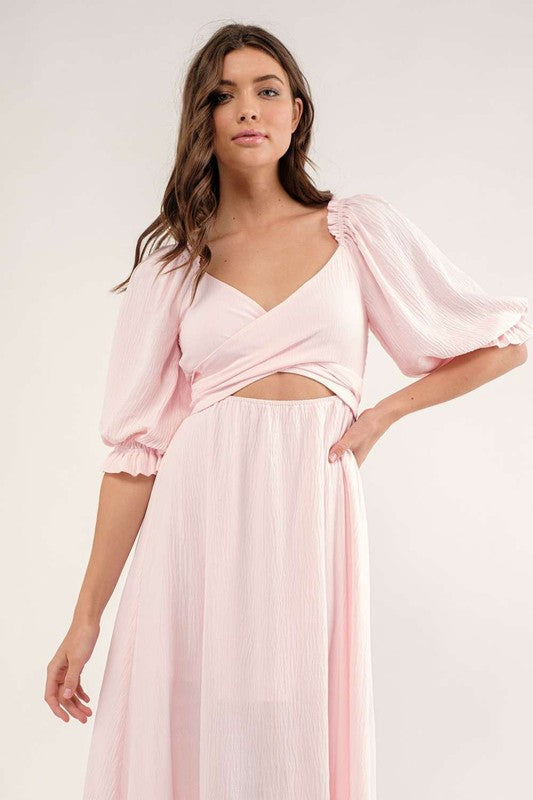 Soft Pink Wrap Top Midi Dress