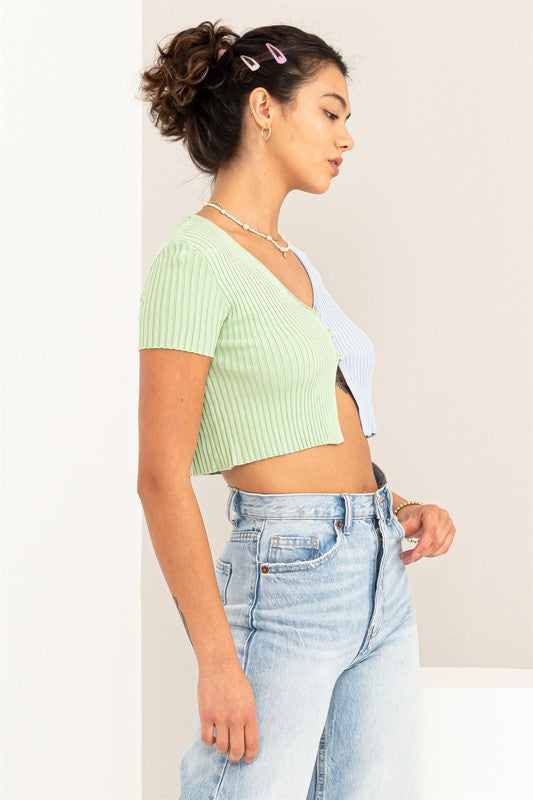 Dual Color Ribbed Mini Cardi