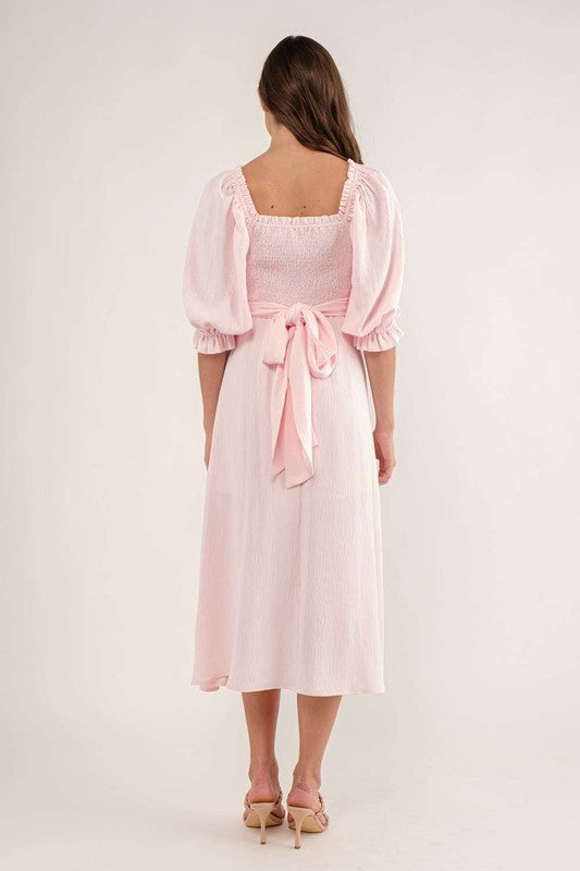 Soft Pink Wrap Top Midi Dress