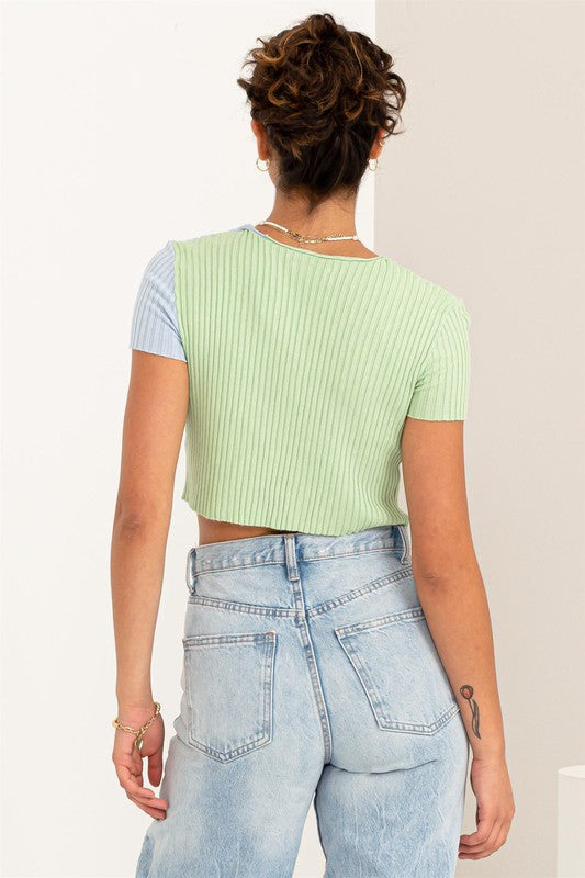 Dual Color Ribbed Mini Cardi