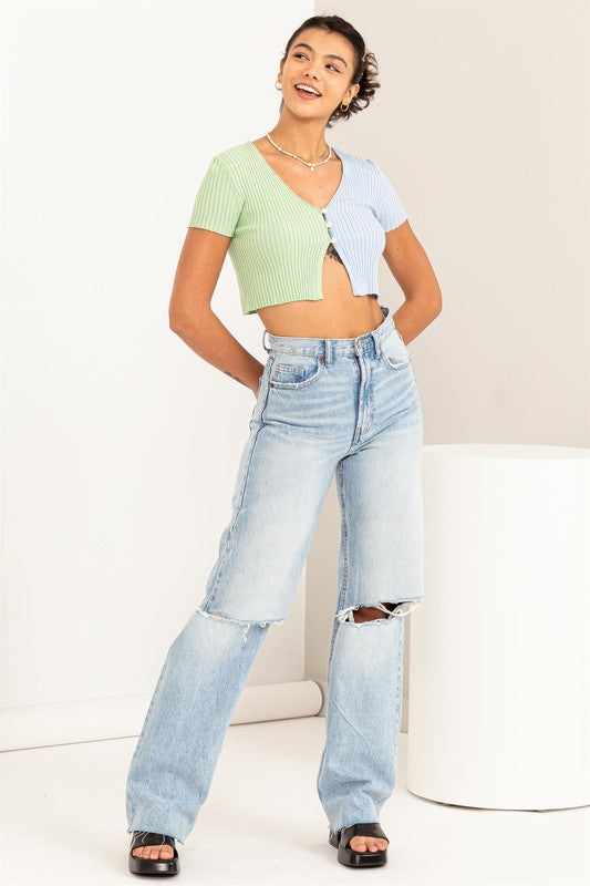 Dual Color Ribbed Mini Cardi
