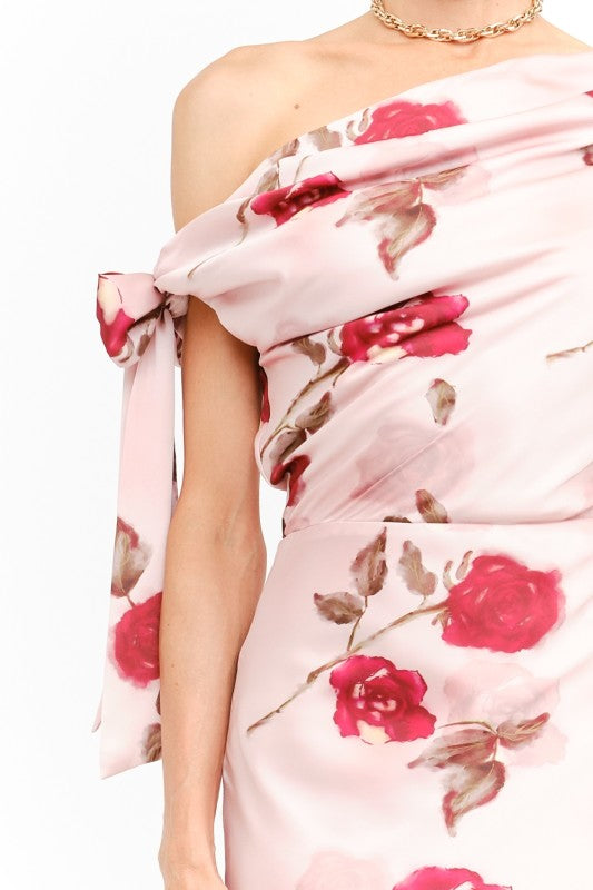 Remie Mauve Floral One Shoulder Dress