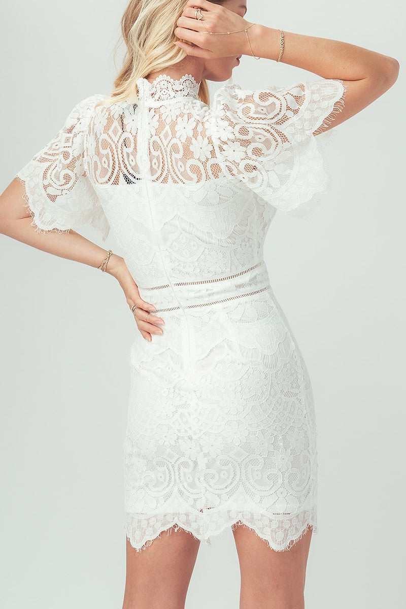 White Willow Lace Mini Dress