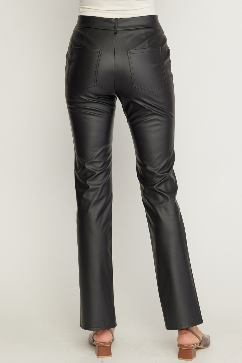Black Leather Ankle Slit Pants