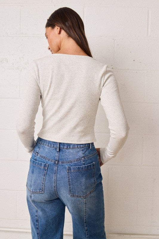 Light Grey Ribbed Lacey Top