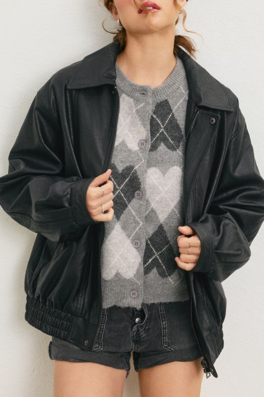 Harry Black Oversized Leather Biker Jacket