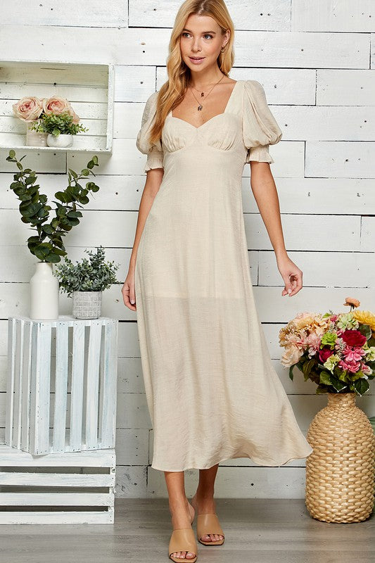 Oat Puff Sleeve Sweetheart Maxi Dress