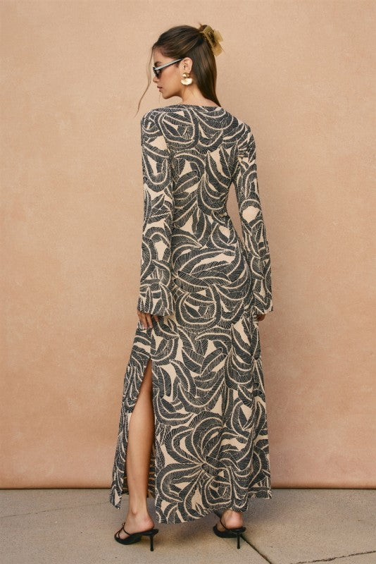 Saltwater Gold Trim Bell Sleeve Maxi Dress