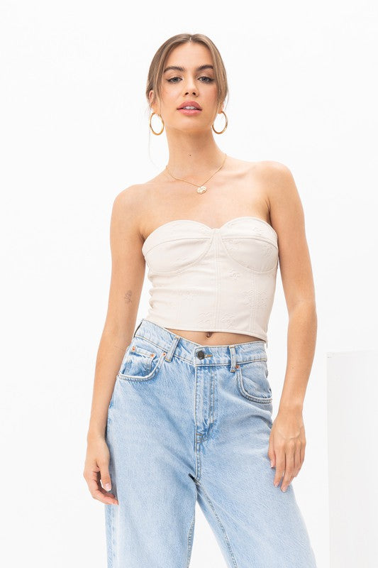 Bone Leather Sweetheart Crop Top