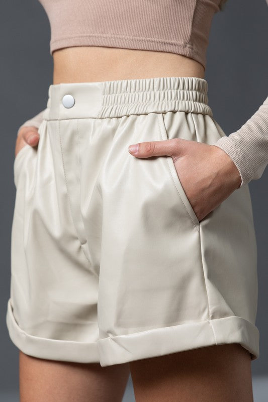 Ecru Cuffed Leather Short