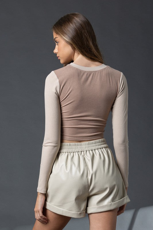 Ecru Cuffed Leather Short