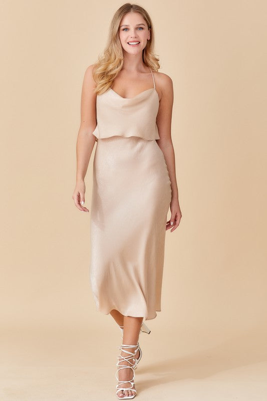 Nude Overlay Midi Dress